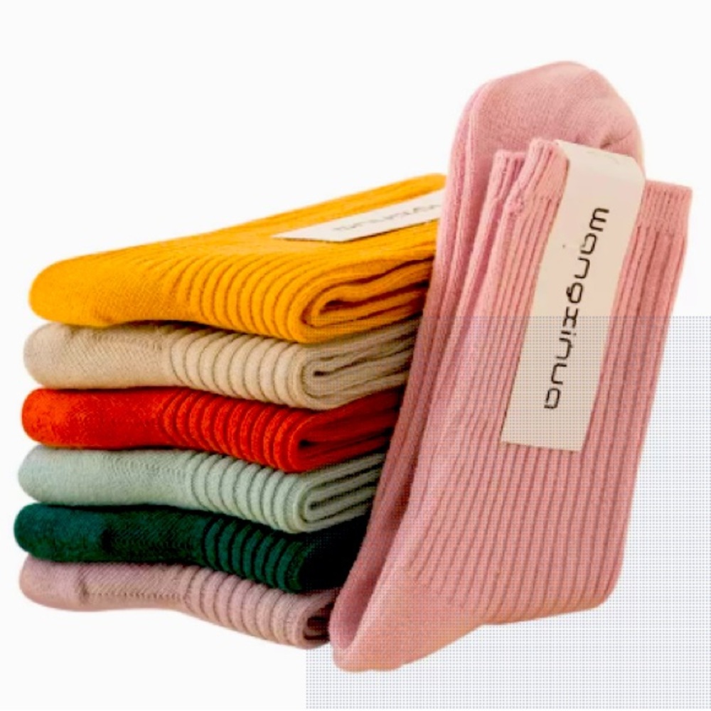 5 pairs Solid Ribbed Knit Socks, Thermal Crew Socks, Versatile Mid Tube Socks